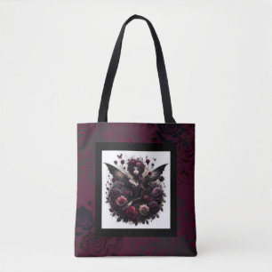 Bolso De Tela Bosque Gótico Oscuro Hada Floral Rosas Burdeos