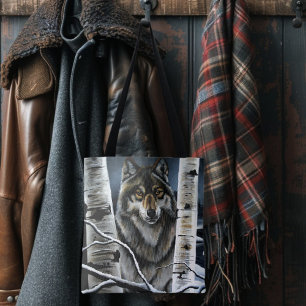 Bolso De Tela Bosque Místico de Abedules Lobo Alfa Invernal Vida