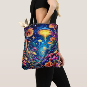 Bolso De Tela Bosque místico en flor bajo las estrellas