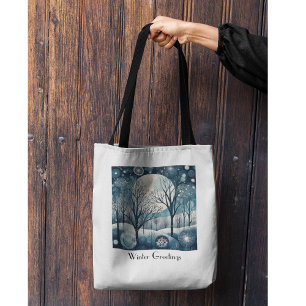Bolso De Tela Bosque nórdico iluminado por la luna, personalizab