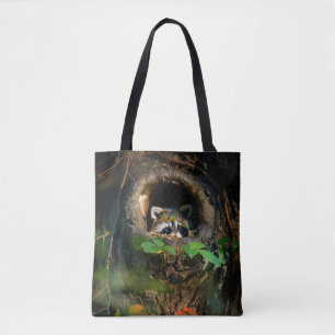 Bolso De Tela Bosques   Raccoon Peeking