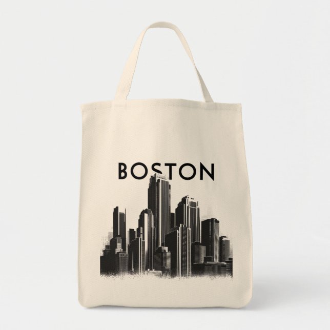 Bolso De Tela Boston, Boston Massachusetts City Skyline con mapa (Frente)