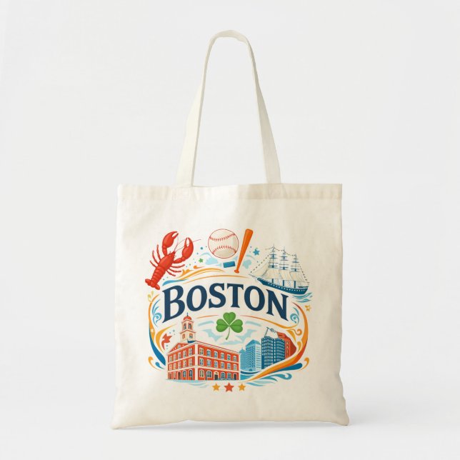 Bolso De Tela Boston Coastal Travel Illustration (Frente)