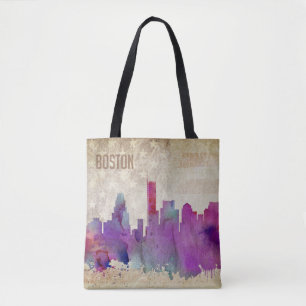 Bolso De Tela Boston, horizonte de la ciudad de la acuarela de