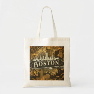 Bolso De Tela Boston, Massachusetts Ciudad Silueta Con Mapa