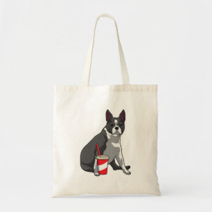 Bolso De Tela Boston Terrier con bebida