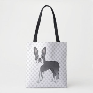Bolso De Tela Boston Terrier de dibujos animados azul y blanco &