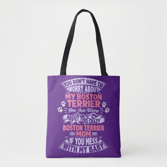 Bolso De Tela "Boston Terrier" Mamá Tote Bag. (Anverso)
