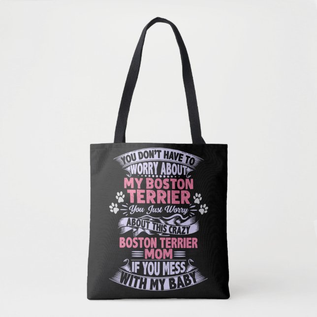 Bolso De Tela "Boston Terrier" Mamá Tote Bag. (Anverso)