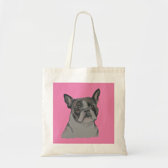 Bolso De Tela Boston Terrier sobre rosa (Frente)