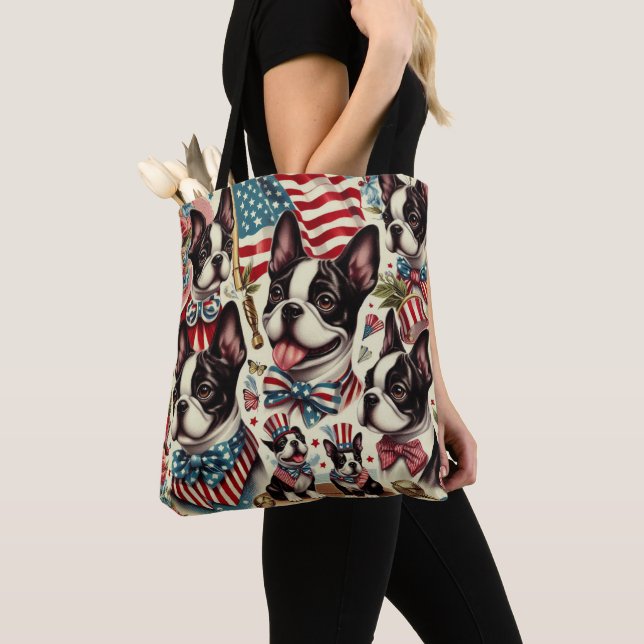 Bolso De Tela Boston Terrier Vintage Seamless Ilustracion (Detalle)