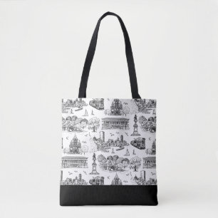 Bolso De Tela Boston Toile (Ed. de Aniversario) Negro/Blanco