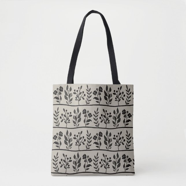 Bolso De Tela Botanic Rhapsody Black Floral Silhouette Botanical (Anverso)
