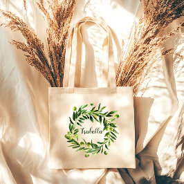 Bolso De Tela Botánica Verde Floral Olivo Bridesmaid Inicial