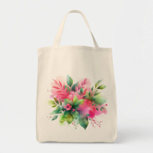 Bolso De Tela Botánico Floral Acuarela Rosa Verde
