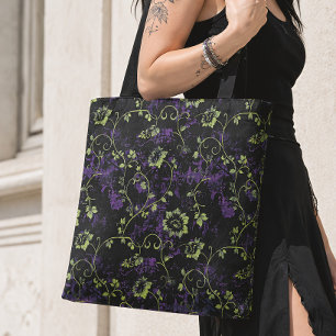Bolso De Tela Botánico floral gótico púrpura y verde