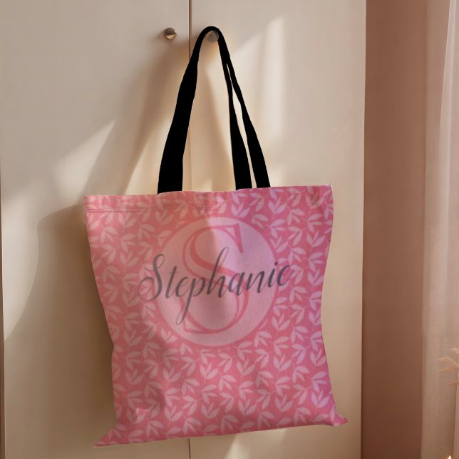Bolso De Tela Botánico Monograma Rosa Moderno (Subido por el creador)