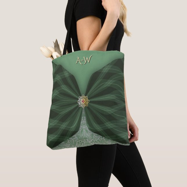 Bolso De Tela Botánico Monogramado VerdeJewel Ilusión Textil  (Detalle)