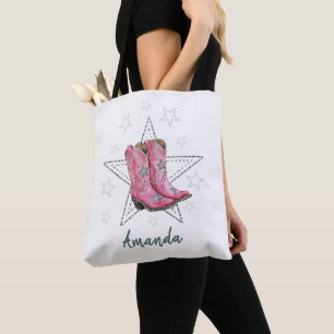 Bolso De Tela Botas de baile de línea rosadas y estrellas 