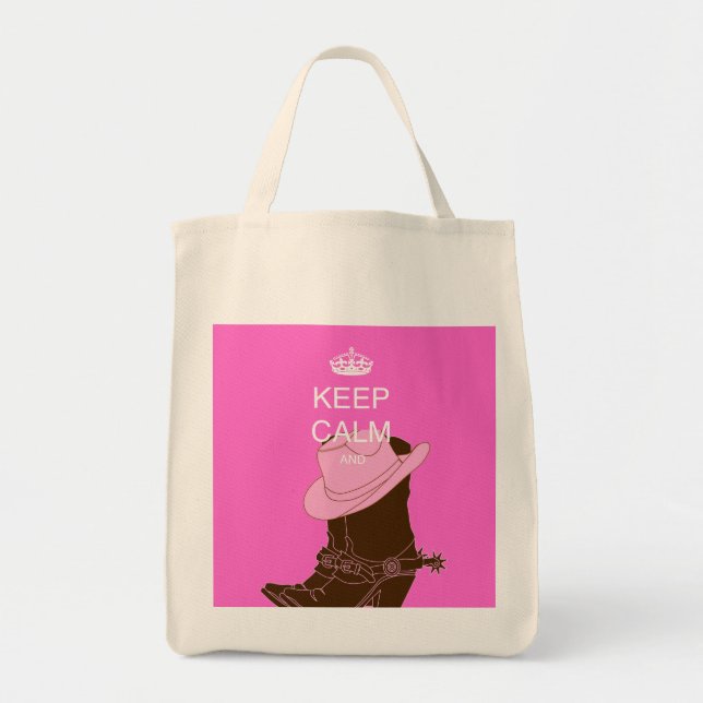 Bolso De Tela Botas de COWGIRL gorra rosa mantener la calma (Frente)