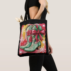 Bolso De Tela Botas de vaquera de Navidad Coquette occidental el