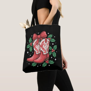 Bolso De Tela Botas de vaquero de Navidad lazo de acebo occident