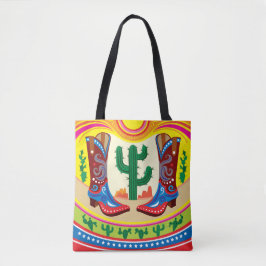 Bolso De Tela Botas de Vaquero y Sol del Desierto
