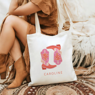 Bolso De Tela Botas vaqueras occidentales personalizadas rosa y 