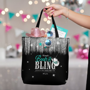 Bolso De Tela Botas y Brillo Disco Despedida de Soltera Teal ID9