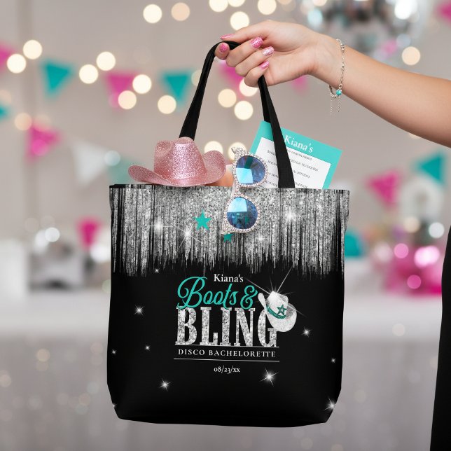 Bolso De Tela Botas y Brillo Disco Despedida de Soltera Teal ID9 (Subido por el creador)