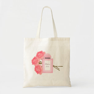 Bolso De Tela Botella Perfume y Bouquet de Rosas