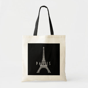 Bolso De Tela Botón Torre Eiffel de la Francia blanca