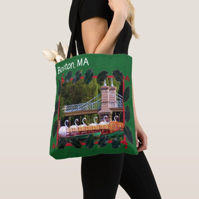Bolso De Tela Bots Swan de Boston Felices Fiestas (Detalle)