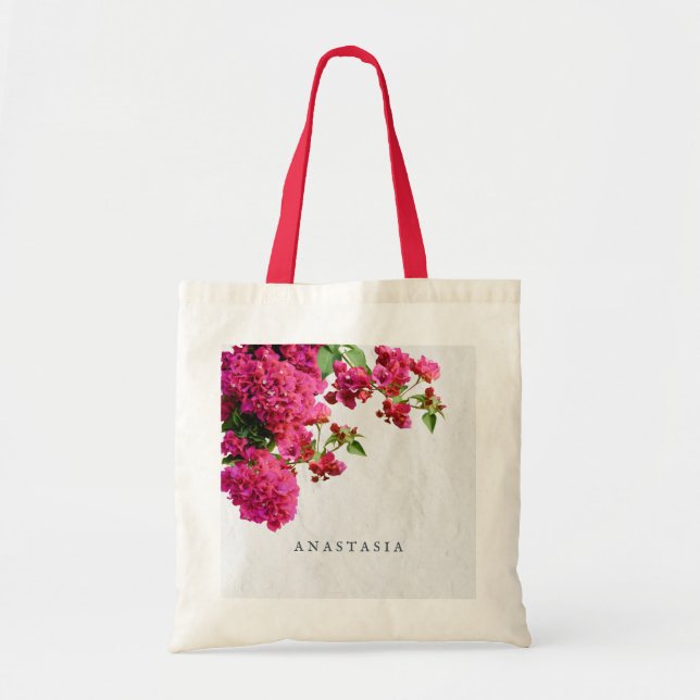 Bolso De Tela Bougainvillea Floral Mediterráneo Isla Griega   (Frente)