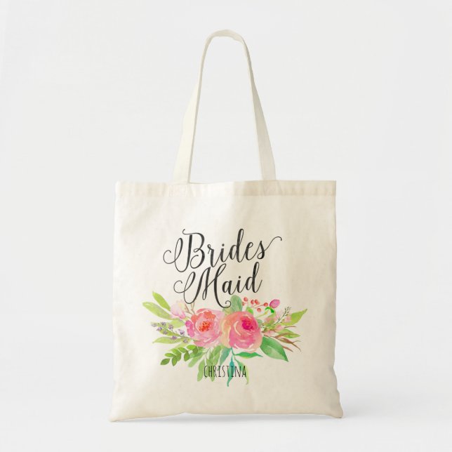 Bolso De Tela Bouquet acuarela Floral|Bridesmaid personalizada (Frente)