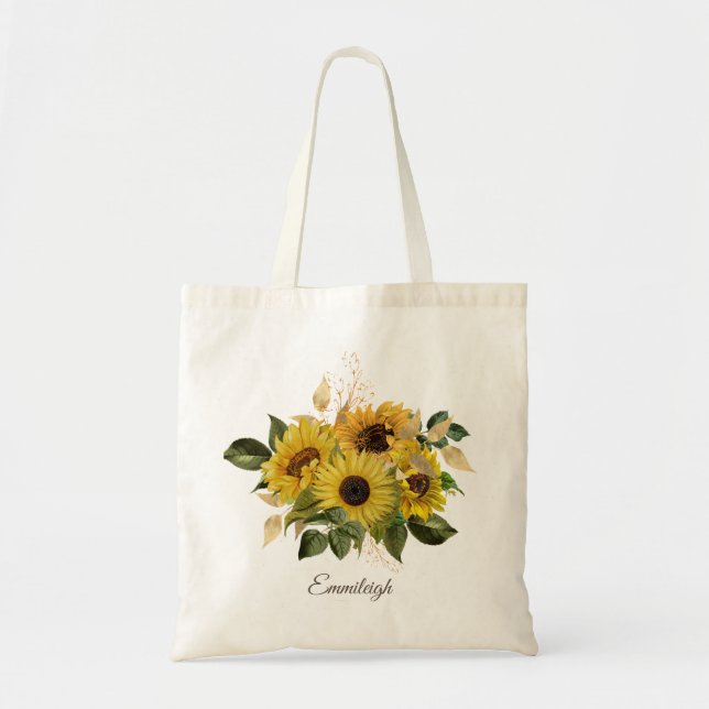 Bolso De Tela Bouquet Beautiful Yellow Brown Sunflowers (Frente)