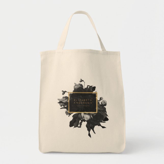 Bolso De Tela Bouquet Black Gold Rose (Frente)