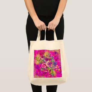 Bolso De Tela Bouquet de flores de color de agua sobre rosa de f