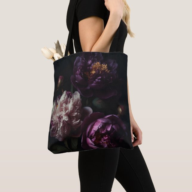 Bolso De Tela Bouquet de flores negras románticas moradas (Detalle)