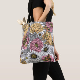 Bolso De Tela Bouquet de flores - rosas, peonías, daisies y fe