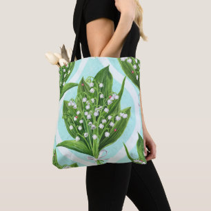 Bolso De Tela Bouquet de lirio del valle flores en azul