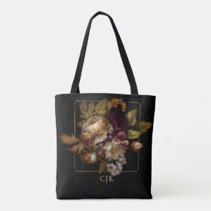 Bolso De Tela Bouquet floral oscuro del viejo mundo con monogram