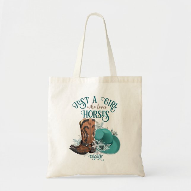 Bolso De Tela Bovino vaquero botas gorra Chica Amor caballos nom (Frente)