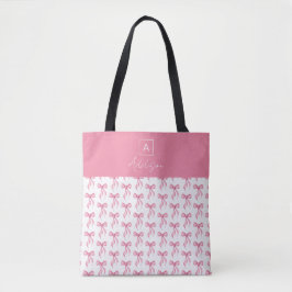 Bolso De Tela Bow rosa monograma curado personalizado