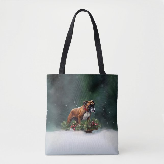 Bolso De Tela Boxeador Navidad nieve invierno (Anverso)