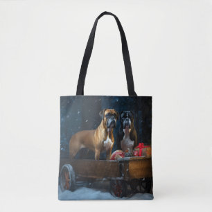 Bolso De Tela Boxeador Nevado Trineo Decoración de Navidad