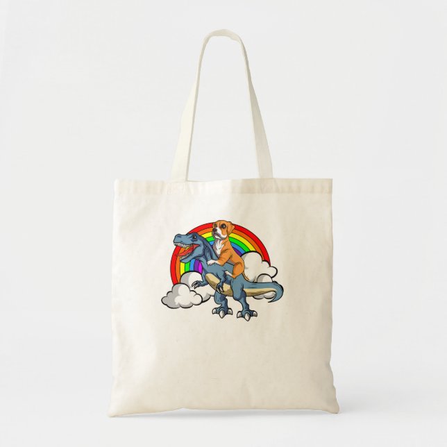 Bolso De Tela Boxer Dog Riding Dinosaur Trex German Deutscher Fu (Frente)