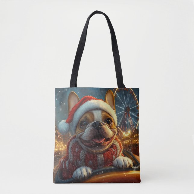 Bolso De Tela Boxer Dog Roller Coaster Navidades (Anverso)