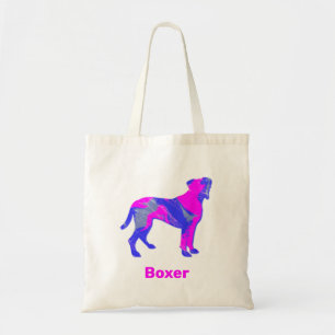 Bolso De Tela Boxer Dog Silueta rosa caliente y azul