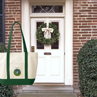 Bolso De Tela Boxwood Wreath Blue Bow Contraste Trim Boat